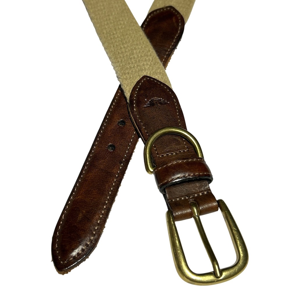 VTG Dockers Canvas Belt Leather Tabs Brown Khaki Size 40 (38"-41")